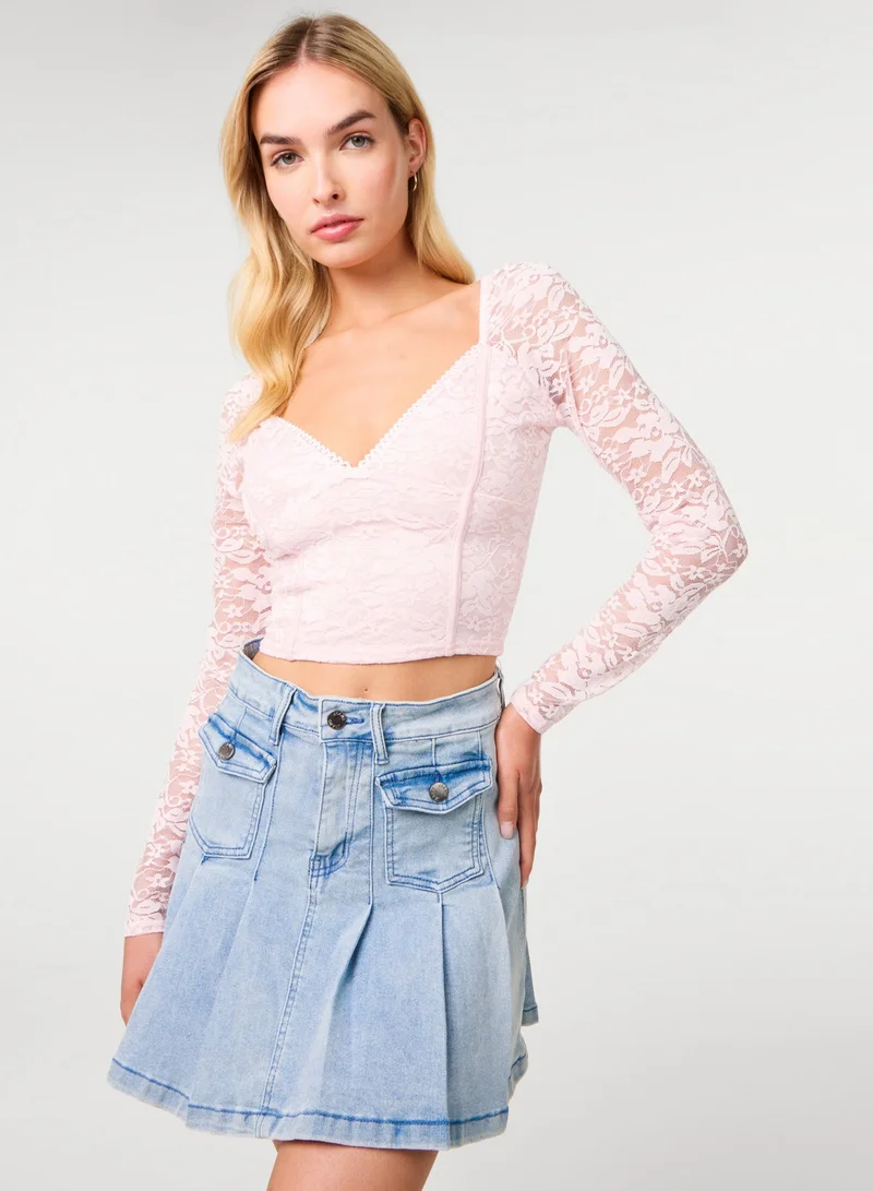 بينك فانيلا Long Sleeve Lace Top